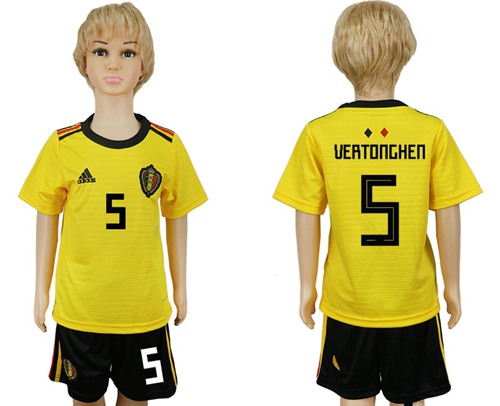 Belgium #5 Vertonghen Away Kid Soccer Country Jersey